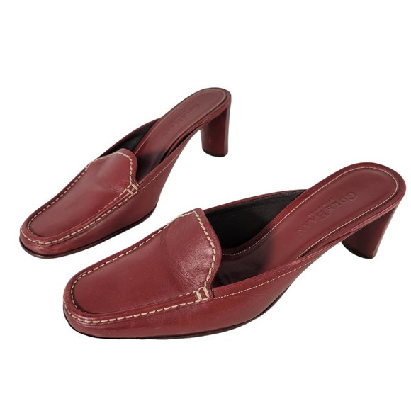 Cole Haan Shoes - Cole Haan Country Red Brick Leather Mules Heels Shoes Women Size 7.5